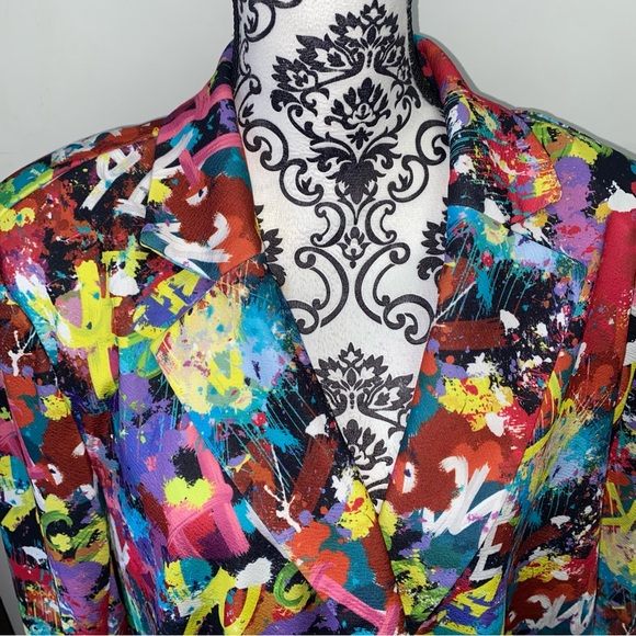 SHEIN Curve Size 3XL Clasi Graffiti Print Single Button Blazer Without Belt - Picture 11 of 11